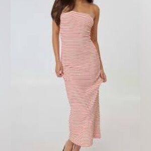 Azules Strapless pink and cream striped Dress size small 04-57